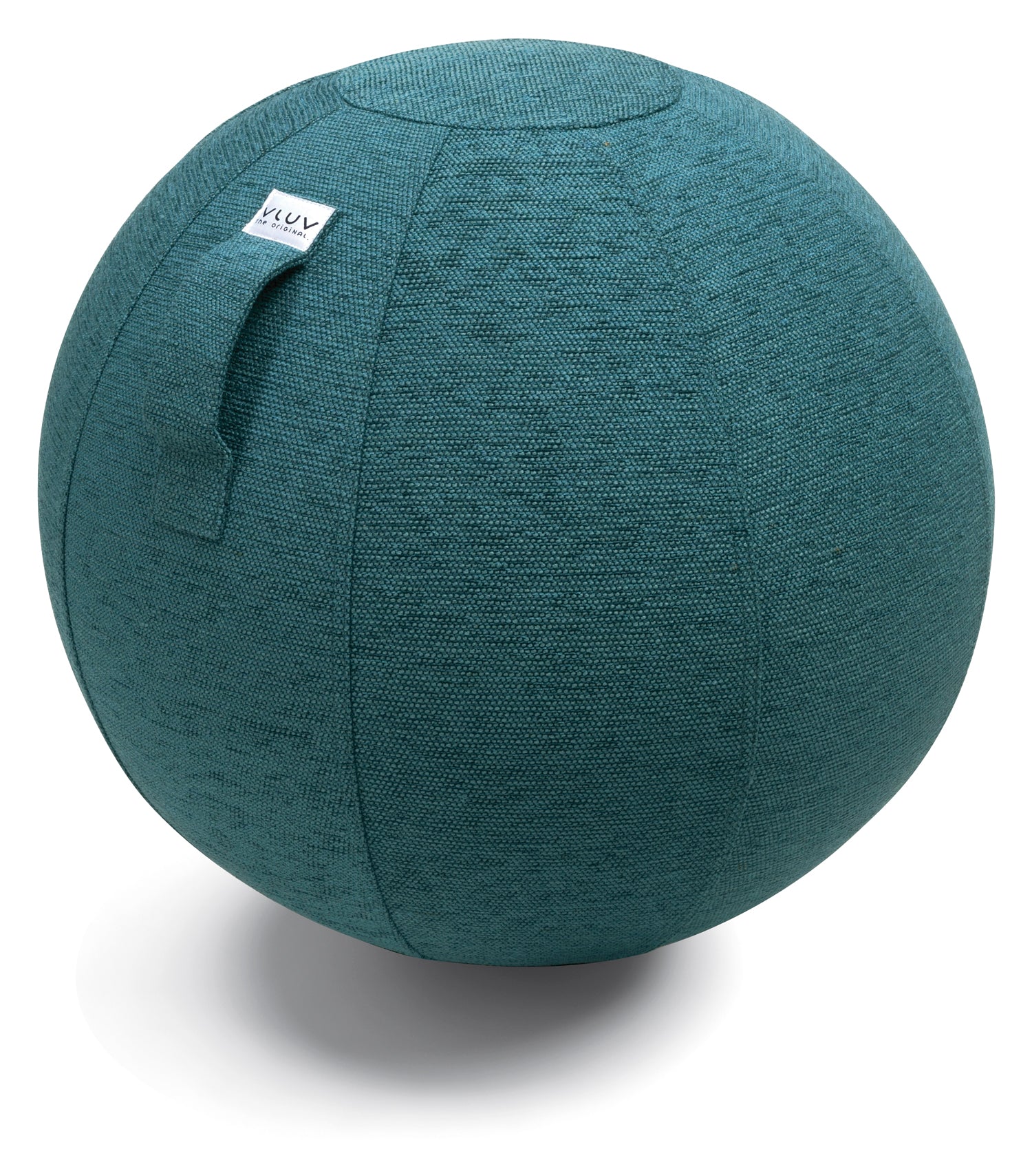 Bensiinin värinen istumapallo, kyljessä kahva ja VLUV teksti